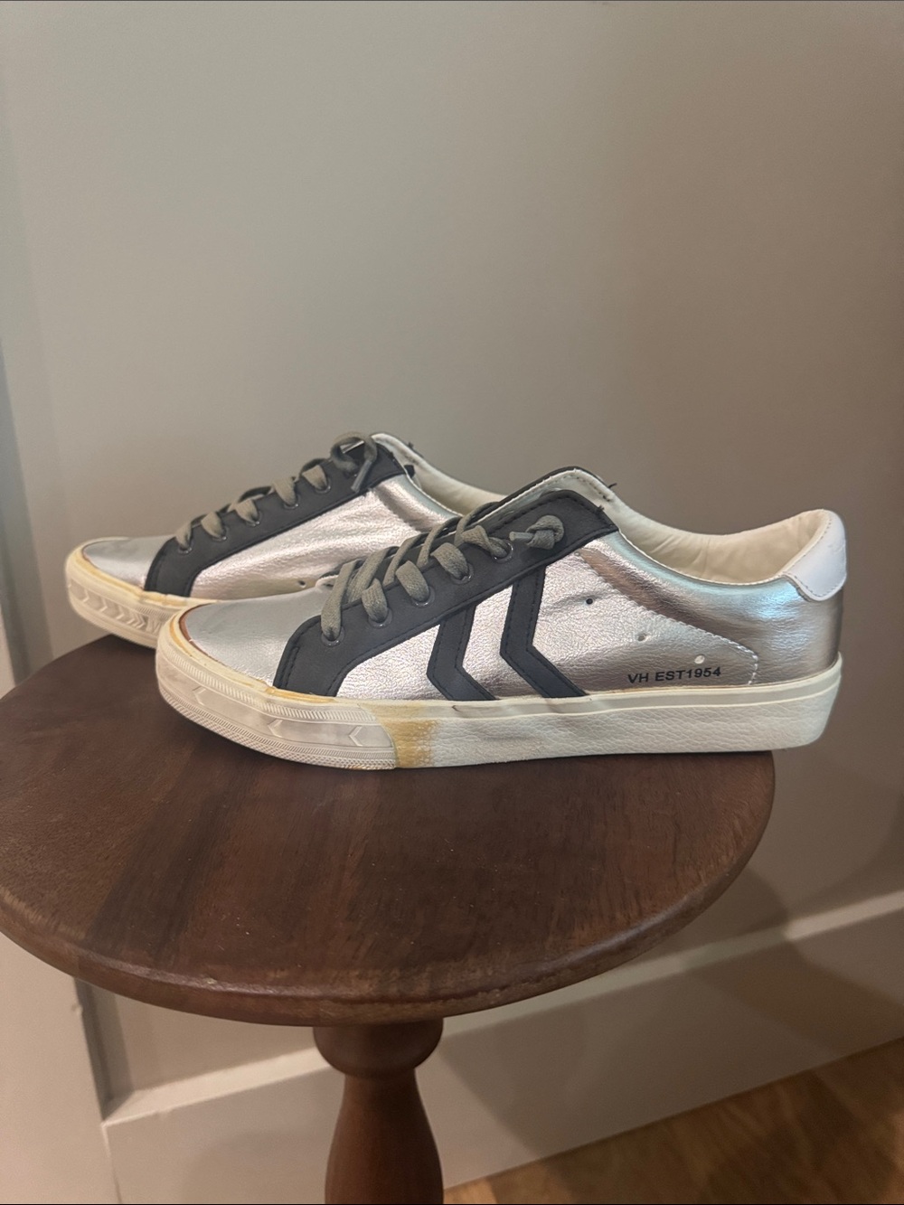 Vintage Havana Silver Sneakers with Black Chevron Details
